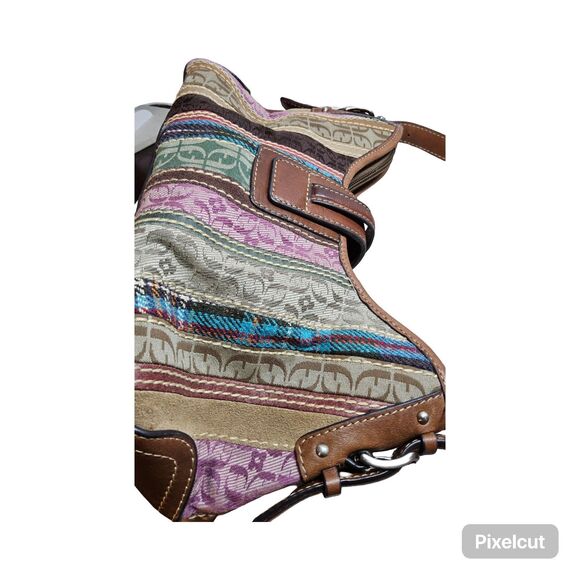 Preloved Fossil Patchwork Striped Shoulder Bag Purse Boho Hippie - Picture 7 of 16